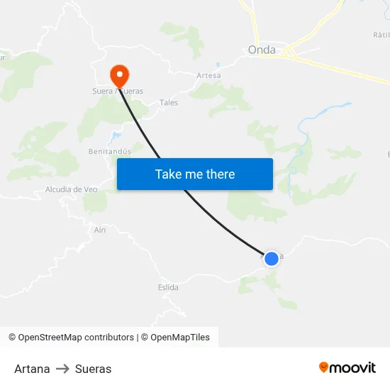 Artana to Sueras map