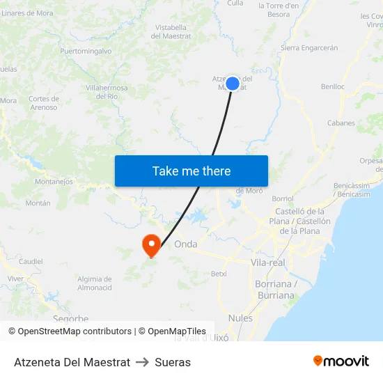 Atzeneta Del Maestrat to Sueras map