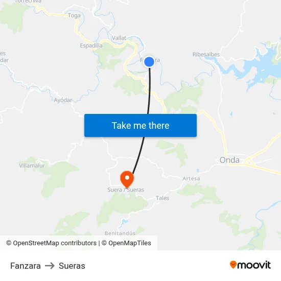 Fanzara to Sueras map
