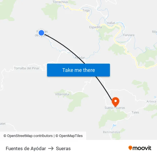Fuentes de Ayódar to Sueras map