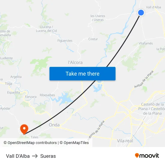 Vall D'Alba to Sueras map