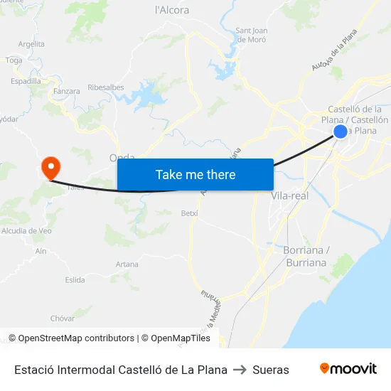 Estació Intermodal Castelló de La Plana to Sueras map