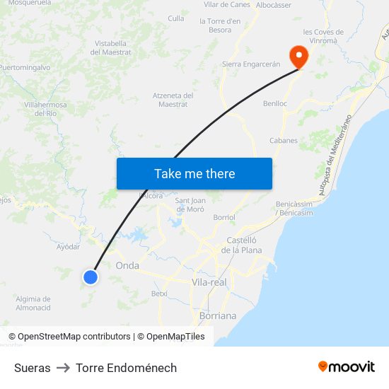 Sueras to Torre Endoménech map