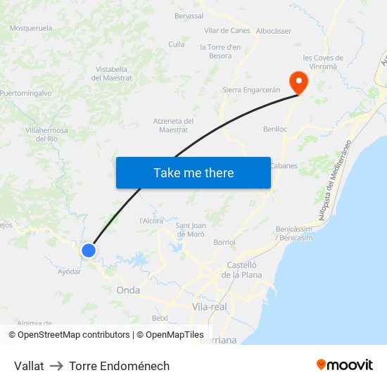 Vallat to Torre Endoménech map