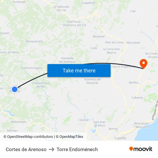 Cortes de Arenoso to Torre Endoménech map
