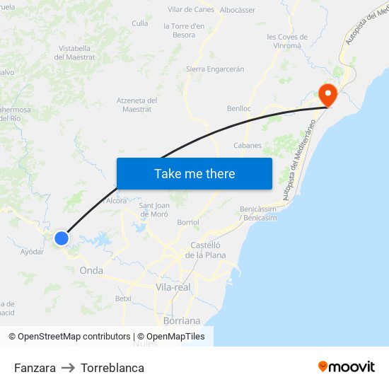 Fanzara to Torreblanca map