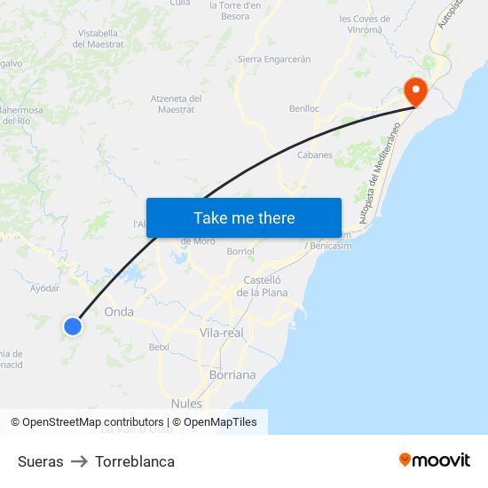 Sueras to Torreblanca map