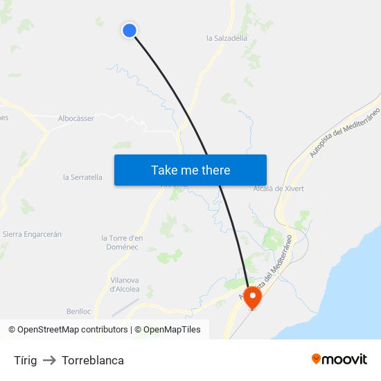 Tírig to Torreblanca map
