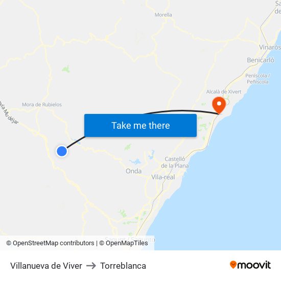 Villanueva de Viver to Torreblanca map