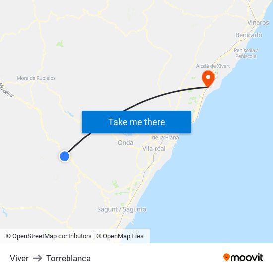 Viver to Torreblanca map