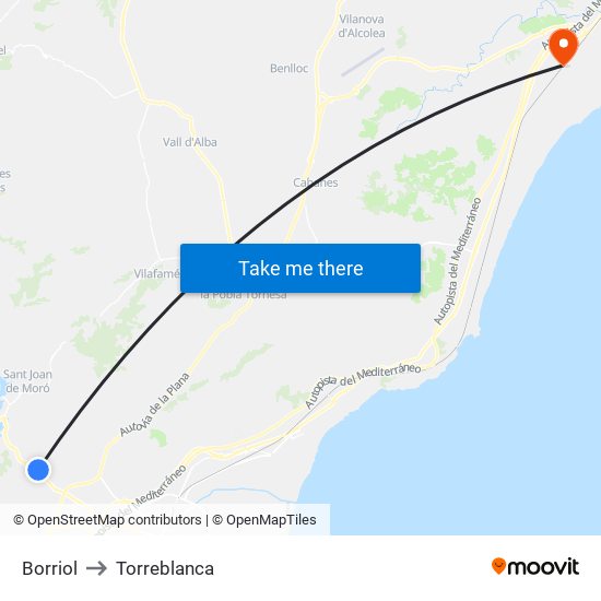 Borriol to Torreblanca map