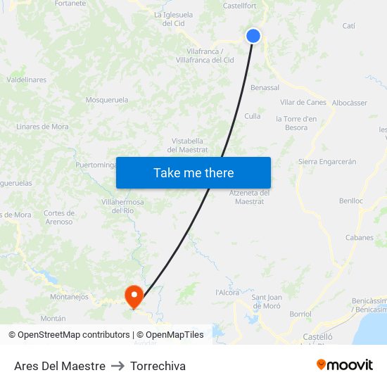 Ares Del Maestre to Torrechiva map