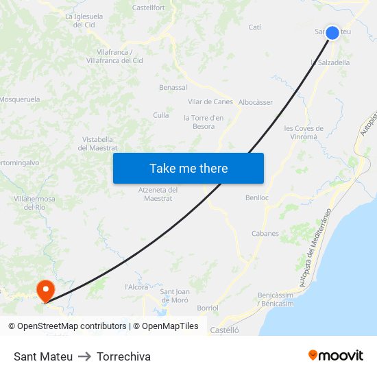 Sant Mateu to Torrechiva map