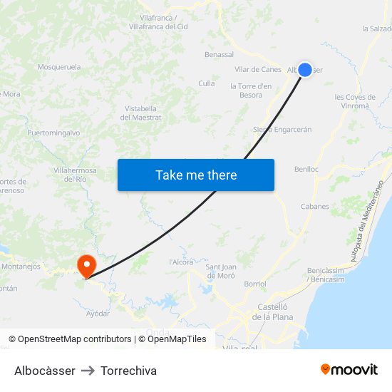 Albocàsser to Torrechiva map