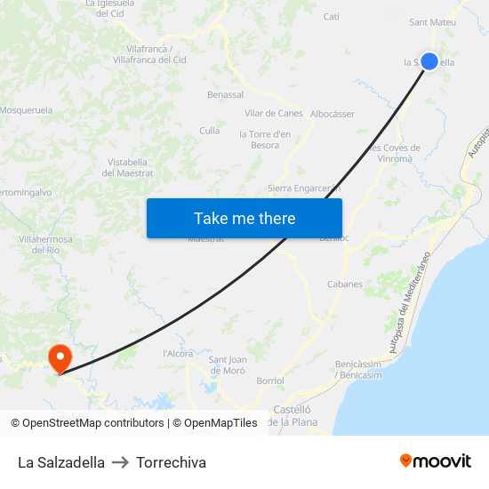 La Salzadella to Torrechiva map