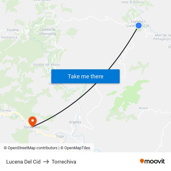 Lucena Del Cid to Torrechiva map