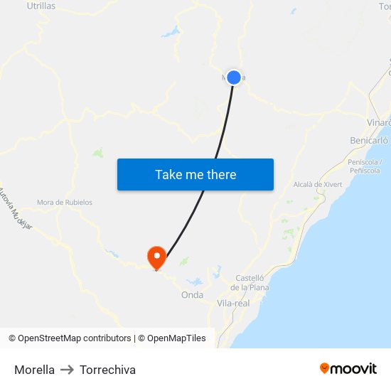 Morella to Torrechiva map