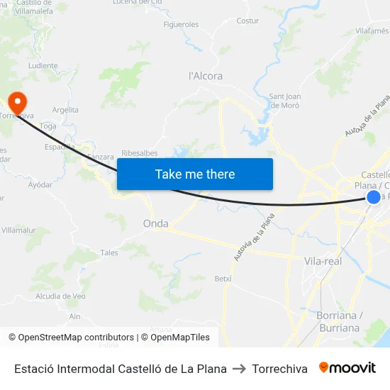 Estació Intermodal Castelló de La Plana to Torrechiva map