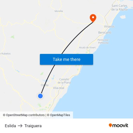 Eslida to Traiguera map