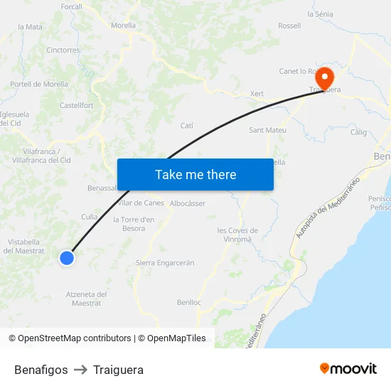 Benafigos to Traiguera map