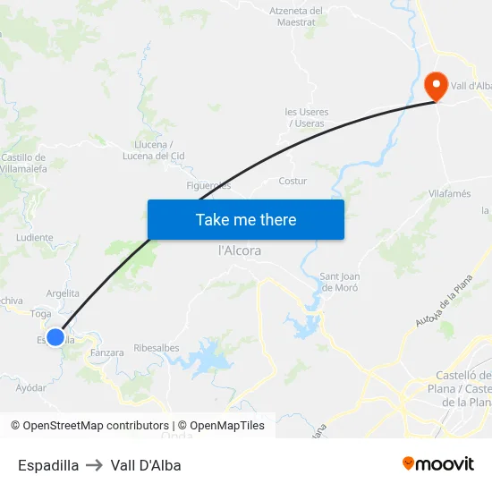 Espadilla to Vall D'Alba map