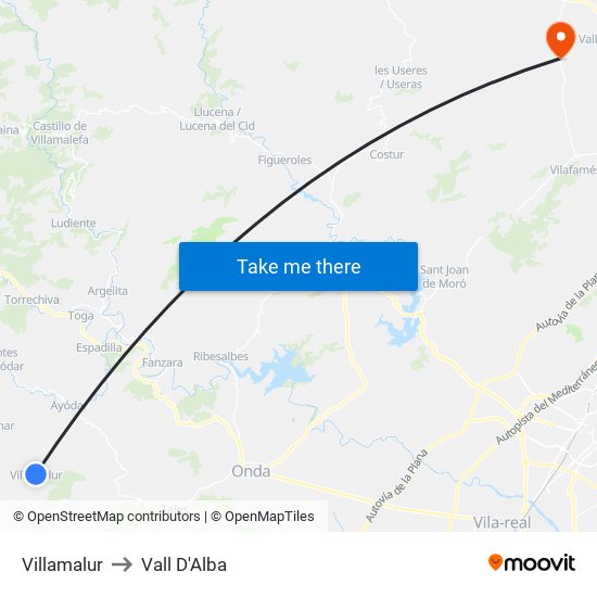 Villamalur to Vall D'Alba map