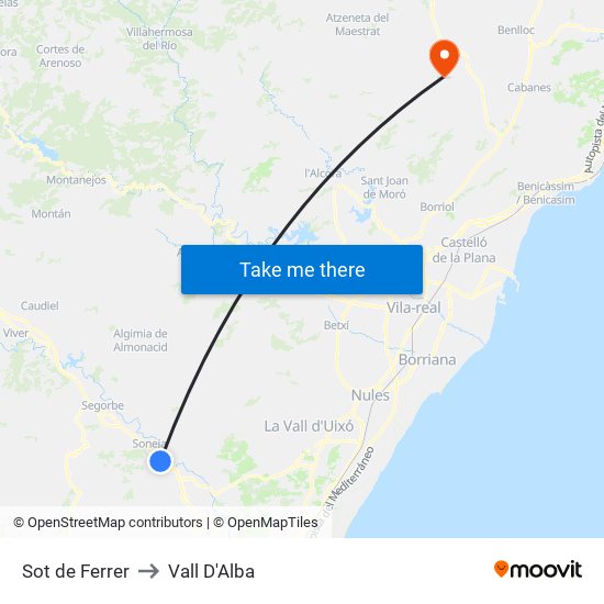 Sot de Ferrer to Vall D'Alba map