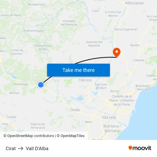 Cirat to Vall D'Alba map