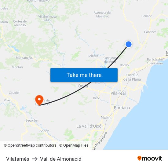 Vilafamés to Vall de Almonacid map