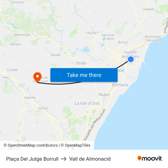 Plaça Del Jutge Borrull to Vall de Almonacid map