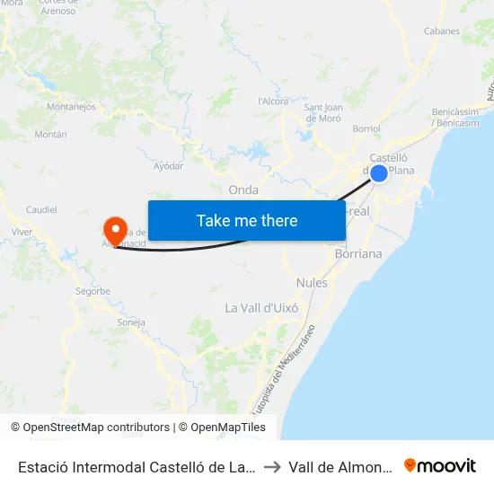 Estació Intermodal Castelló de La Plana to Vall de Almonacid map