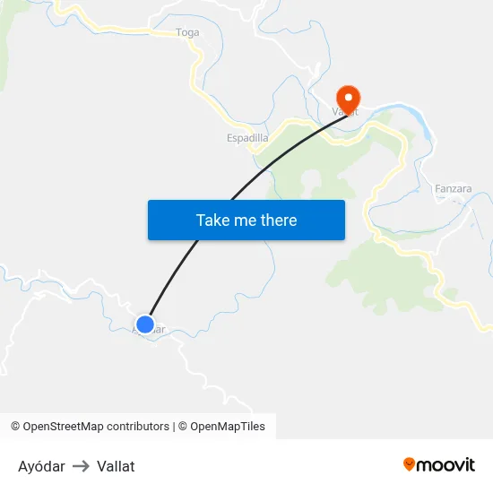 Ayódar to Vallat map