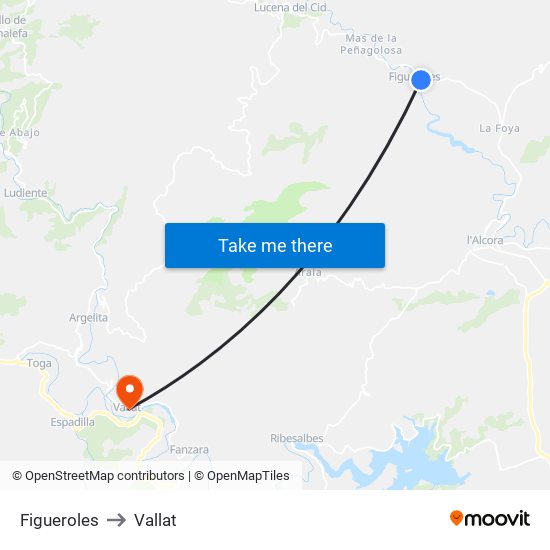 Figueroles to Vallat map