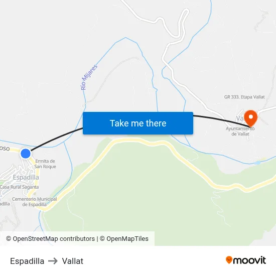 Espadilla to Vallat map
