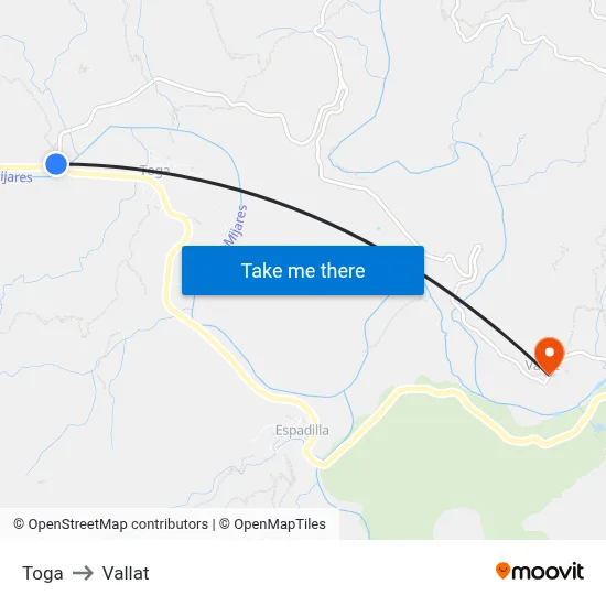 Toga to Vallat map