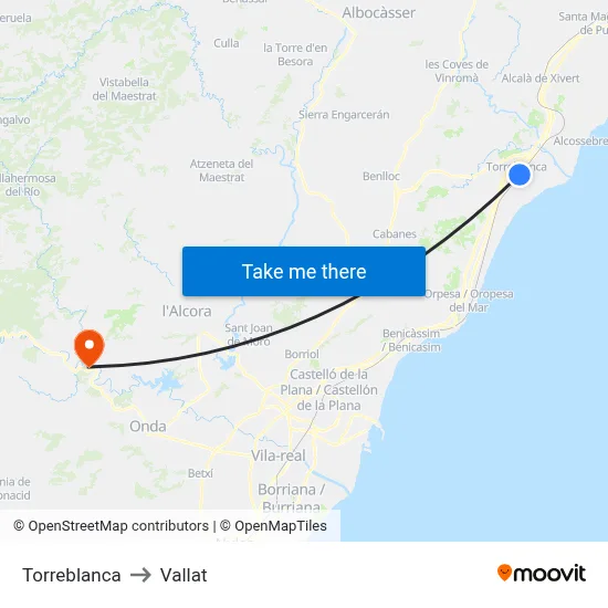 Torreblanca to Vallat map