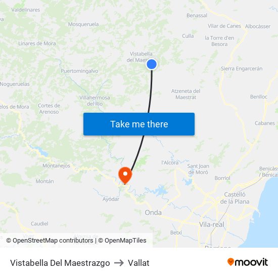 Vistabella Del Maestrazgo to Vallat map