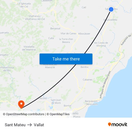 Sant Mateu to Vallat map