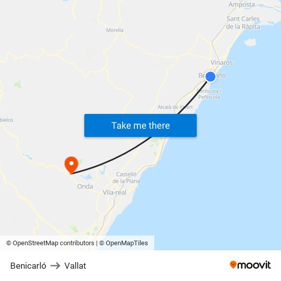Benicarló to Vallat map