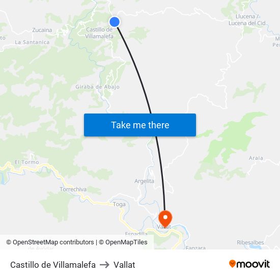 Castillo de Villamalefa to Vallat map