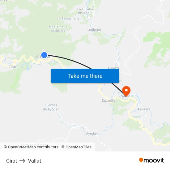 Cirat to Vallat map