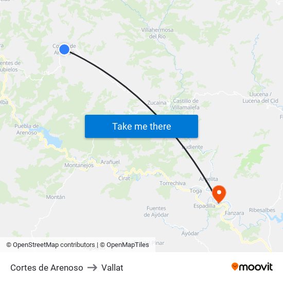 Cortes de Arenoso to Vallat map