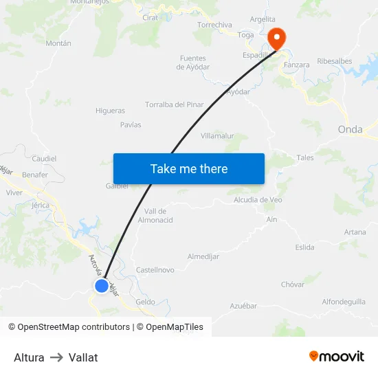 Altura to Vallat map