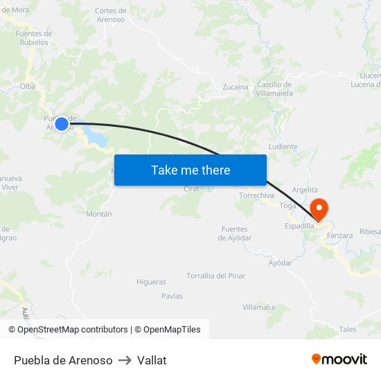 Puebla de Arenoso to Vallat map