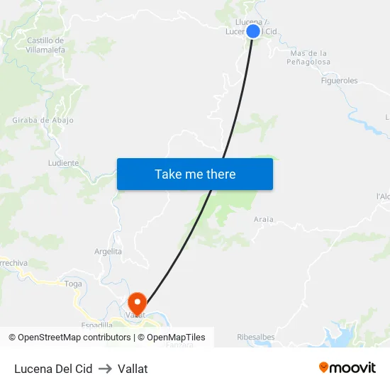 Lucena Del Cid to Vallat map