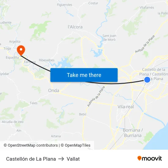 Castellón de La Plana to Vallat map