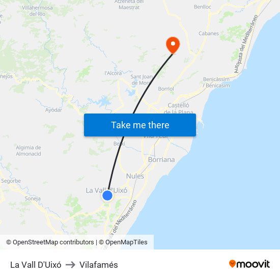 La Vall D'Uixó to Vilafamés map
