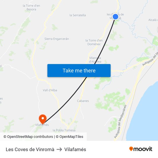 Les Coves de Vinromà to Vilafamés map