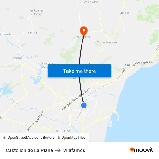 Castellón de La Plana to Vilafamés map