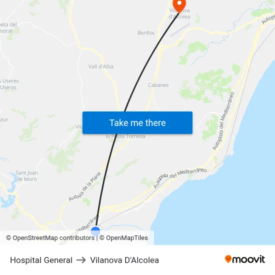 Hospital General to Vilanova D'Alcolea map